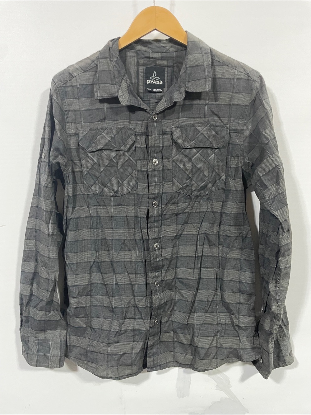 Prana Men's Gray Plaid Long-Sleeve Shirt